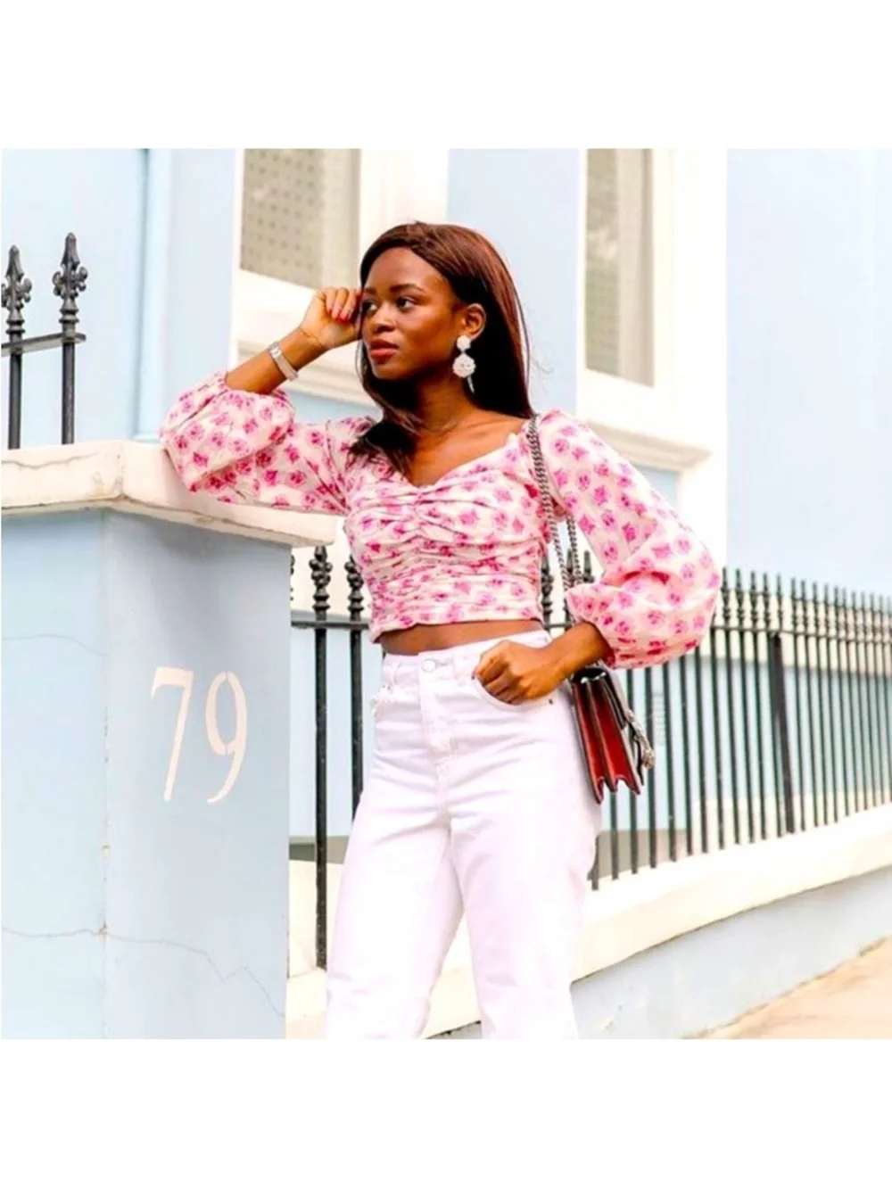 Zara Off-Shoulder Floral Ruched Crop Top - Pink/Cream Floral